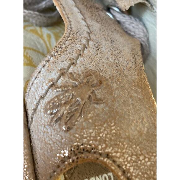 Fly London YLFA Metallic Wedge Sandals Sz 38 US 7-7.5 Rose Gold Leather Lace Up - Picture 5 of 8